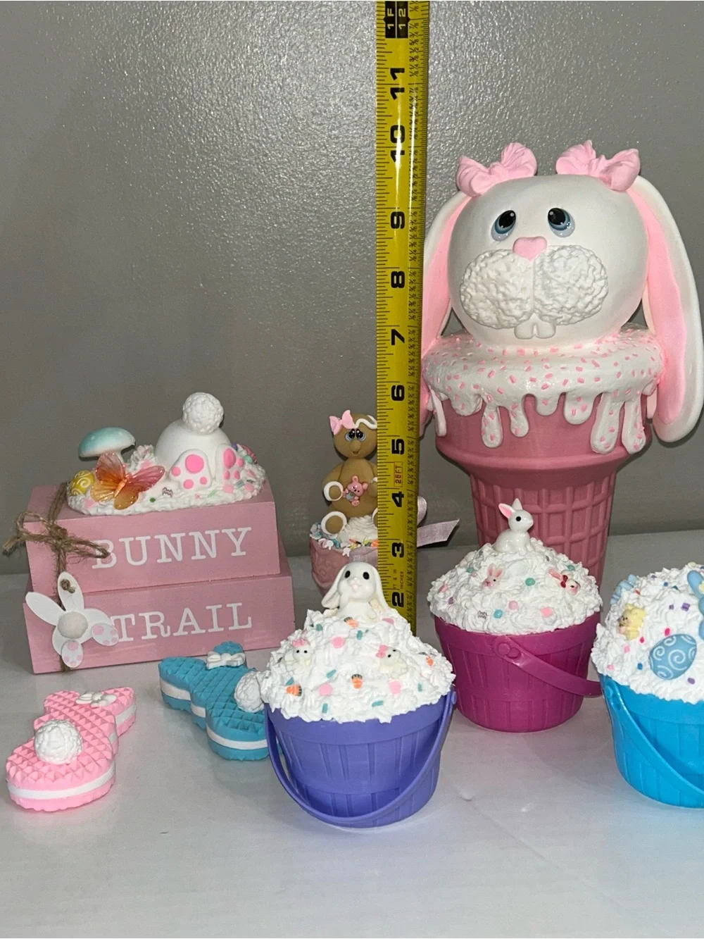 Pink Bunny Ice Cream Cupcake Party Decor Set - Handmade